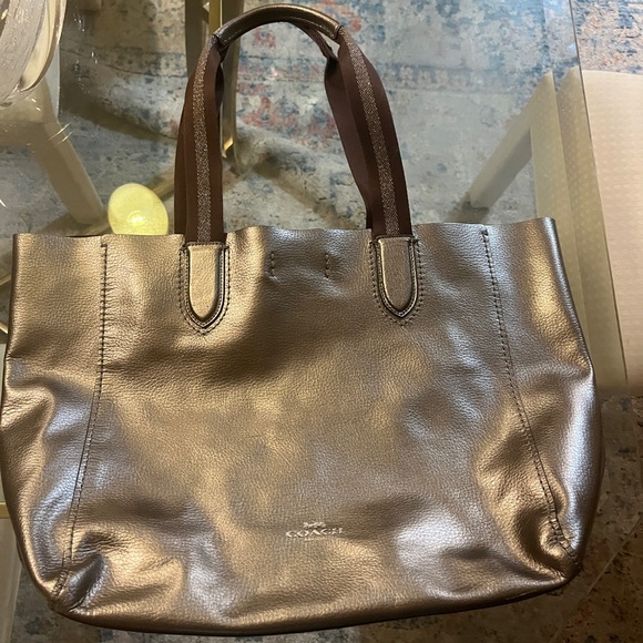 Coach Silver Gold Metallic Large Derby Tote Bag - Picture 1 of 5